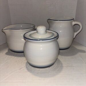 Pfaltzgraff Blue Ribbon Ceramic Stoneware Creamer,  Sugar Bowl And Milk Pot